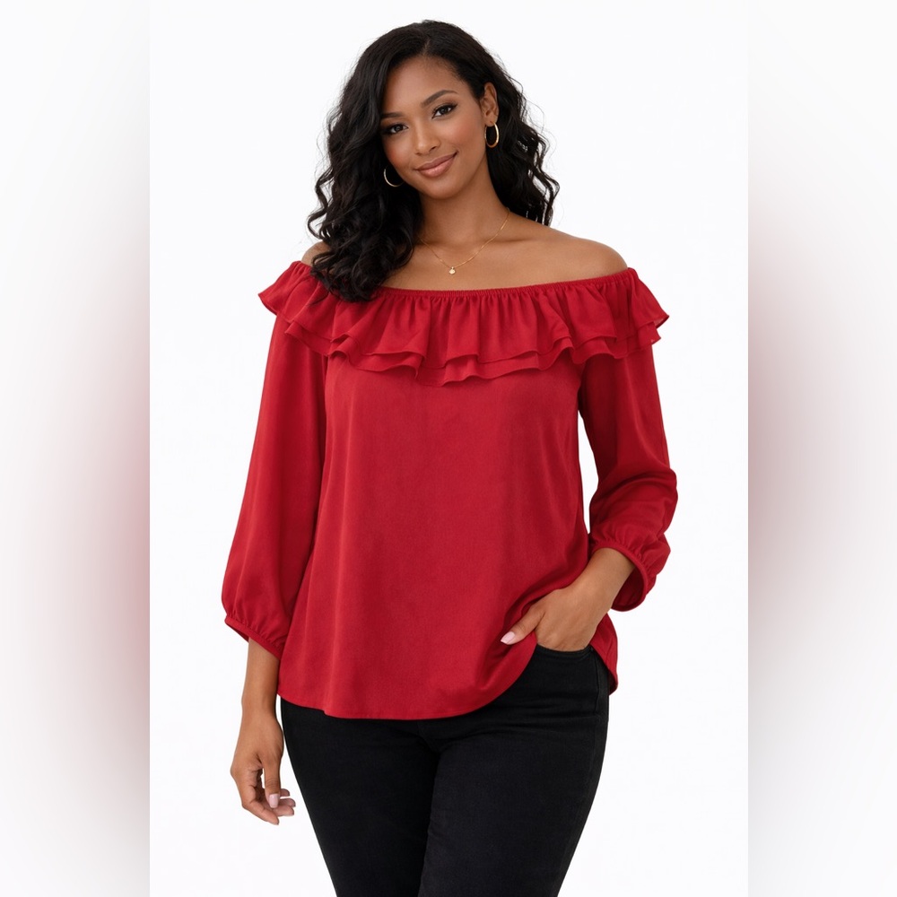 J. Crew- Red Off-Shoulder Ruffle Top Size S